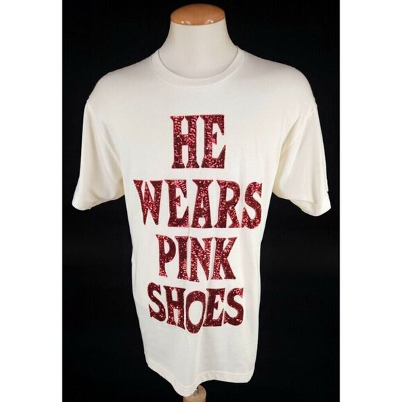 Gucci "He Wears Pink Shoes" Short Sleeve T-Shirt XS Mens Beige Sequin Tee NWT - Picture 1 of 16